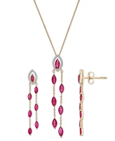 Ruby (2-1/3 ct. t.w.) & Diamond (1/10 ct. t.w.) Navette Dangle Drop Earrings in 14k Gold