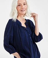 Style & Co Women's Textured Smocked-Neck Top, Created for Macy's