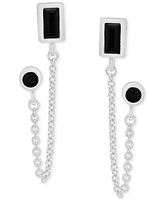 2-Pc. Set Onyx & White Topaz Double Pierced Chain Earrings, & Small Huggie Hoop Earrings in Sterling Silver