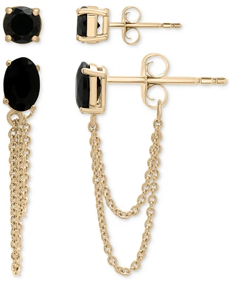 2-Pc. Set Onyx Stud & Chain Drop Earrings in 14k Gold-Plated Sterling Silver