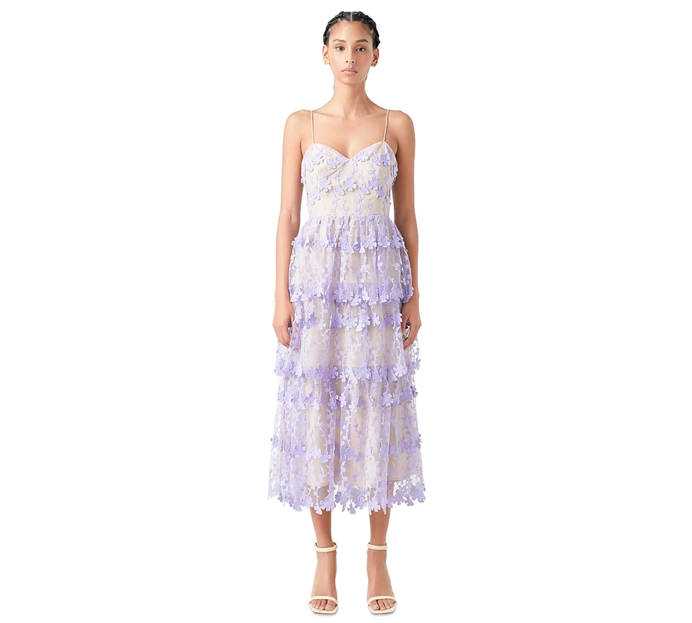 endless rose Women's Crochet Tiered Midi Dress