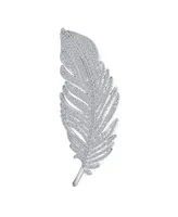 Bling Jewelry Classic Elegant Style Large Micro Pave Cz Fan Feather Leaf Brooch Pin Pendant 2 in 1 For Women Rhodium Brass