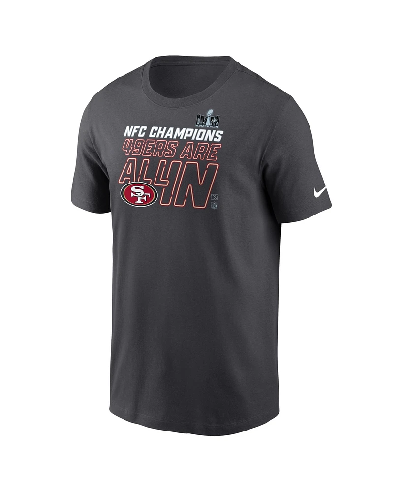 Men's Nike Anthracite San Francisco 49ers 2023 Nfc Champions Locker Room Trophy Collection T-shirt