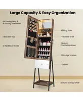 Sugift Lockable Freestanding Jewelry Organizer with Full-Length Frameless Mirror