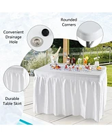 4 Feet Folding Ice Bin Table with Skirt for Camping Picnic Wedding-White