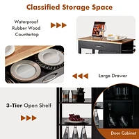 Sugift Mobile Kitchen Island Cart with Rubber Wood Top