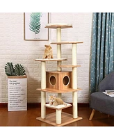 7-Layer Wooden Cat Tree Tall Cat Tower with Sisal Posts and Condo