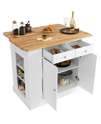 Kitchen Island with Storage and 3-Level Adjustable Shelves-White