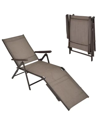 Patio Foldable Chaise Lounge Chair with Backrest and Footrest-Brown