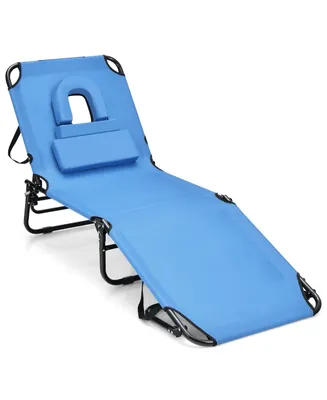 Inolait Beach Chaise Lounge Chair with Face Hole and Removable Pillow