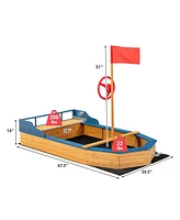 Kids' Pirate Boat Sandbox with Flag and Rudder