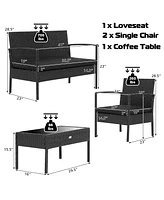 Vebreda 4 Pieces Patio Rattan Furniture Set with Cushion