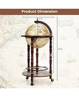 Sugift 17 Inch Italian Style Design Wooden Globe Liquor Bottle Wine Rack with Wheels
