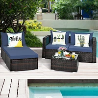 Sugift 5 Pieces Patio Rattan Sectional Furniture Set with Cushions and Coffee Table