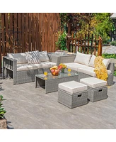 Inolait 8 Pieces Patio Rattan Furniture Set with Storage Waterproof Cover and Cushion
