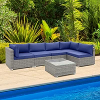 Sugift 6 Piece Patio Conversation Sofa Set with Tempered Glass Coffee Table