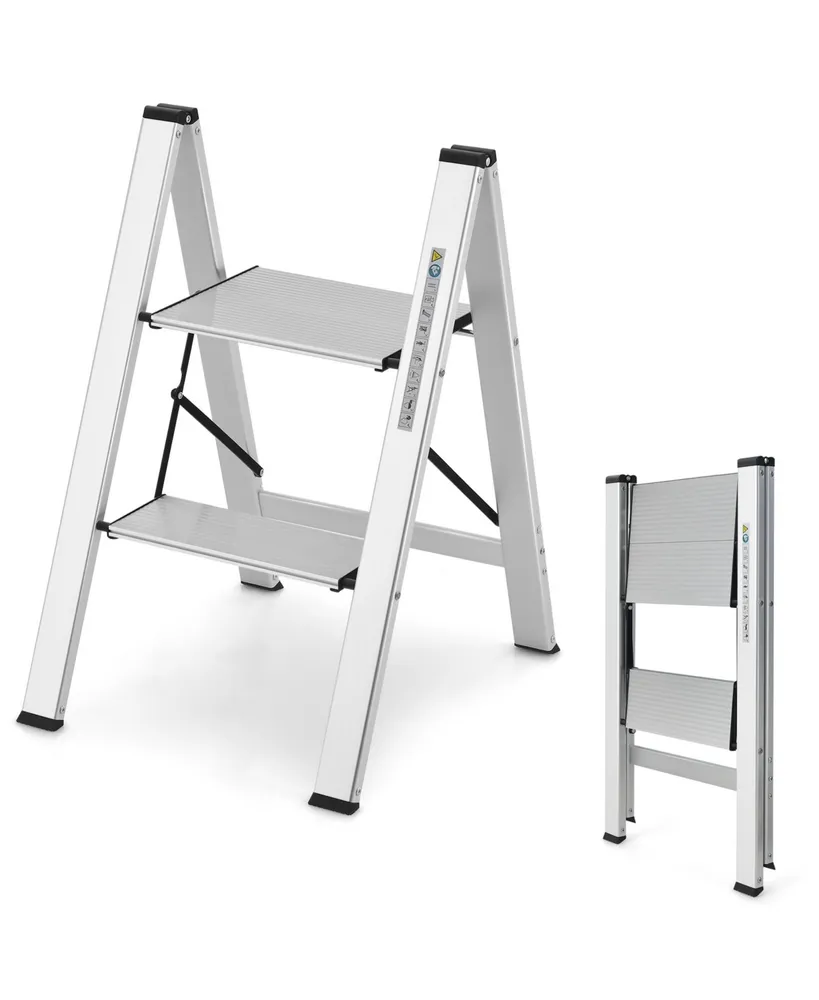 Folding Aluminum 2-Step Ladder with Non-Slip Pedal and Footpads