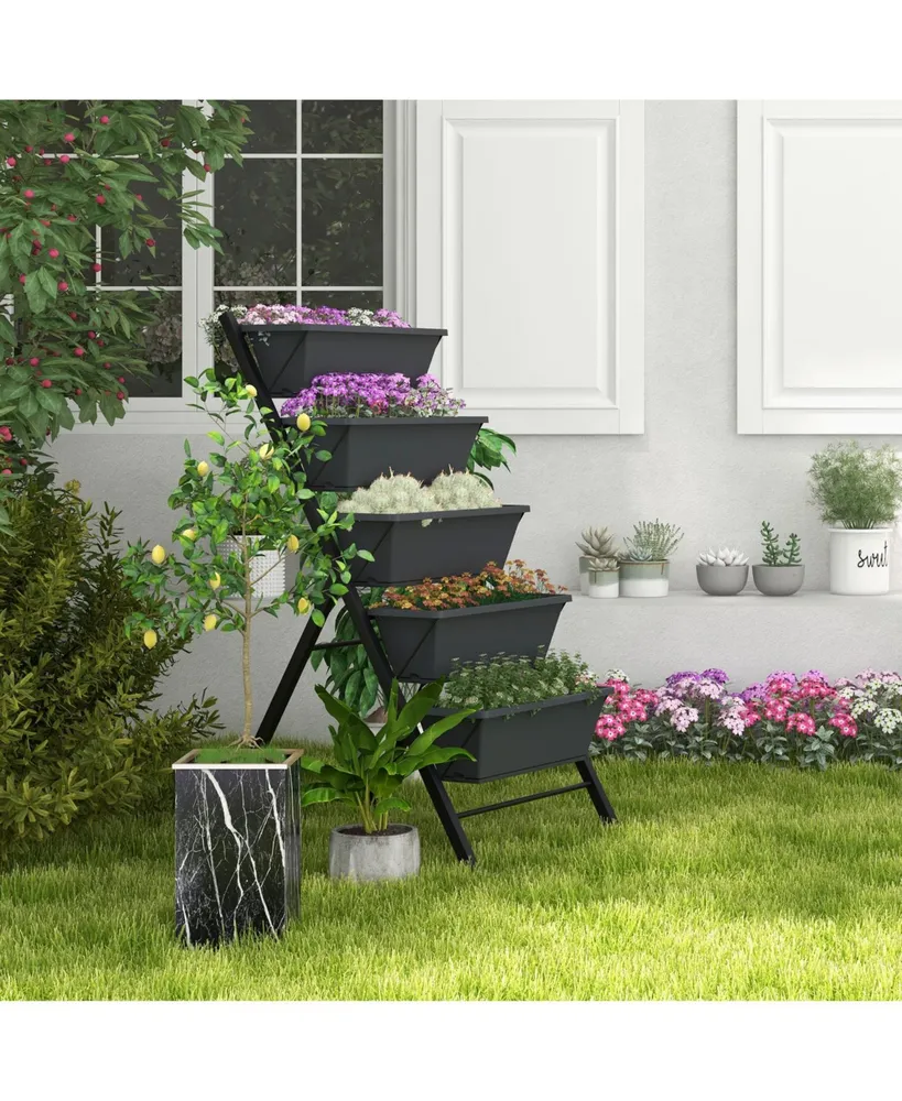 5-Tier Vertical Raised Garden Bed with Wheels and Container Boxes