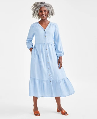 Style & Co Women's Chambray Tiered Midi Dress, Created for Macy's