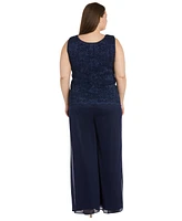 R & M Richards Plus 3-Pc. Waterfall Jacket, Glitter Top Wide-Leg Pants Set