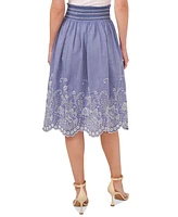 CeCe Women's Floral Embroidered Cotton Midi Skirt
