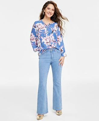 I.N.C. International Concepts Petite Tie Neck Blouse Flare Leg Jeans Created For Macys