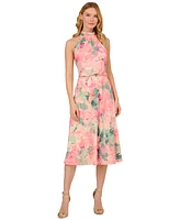 Adrianna Papell Women's Printed High-Neck Sleeveless Midi Dress