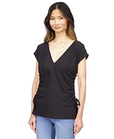 Michael Kors Women's Solid Ruched V-Neck Top