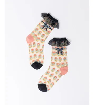 Sock Candy Women's Repeat Floral Ruffle Sheer Sock
