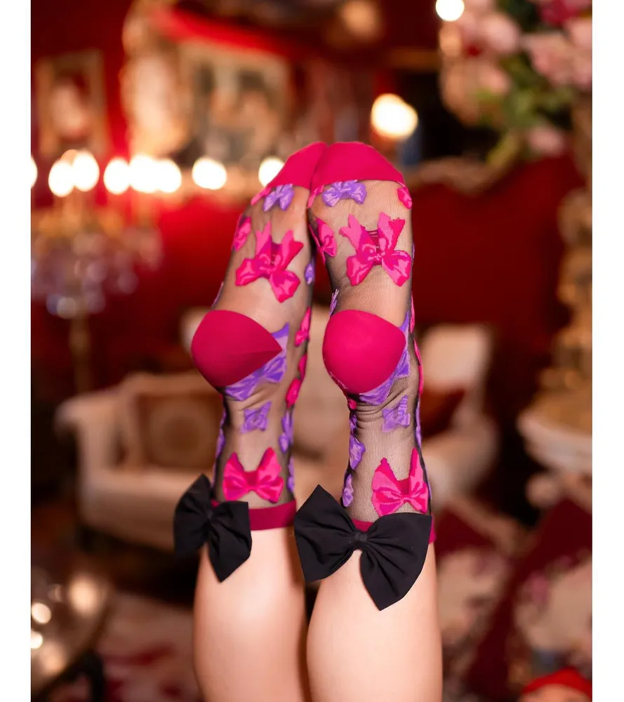 Sock Candy Women's Big Bow Energy Black Sheer Sock