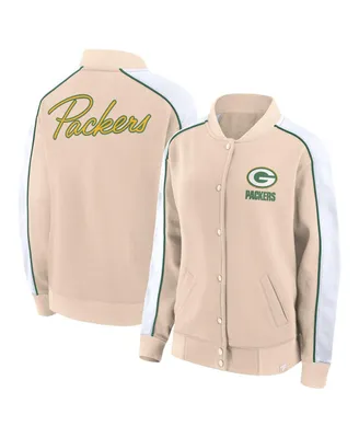 Women's Fanatics Tan Green Bay Packers Lounge Full-Snap Varsity Jacket