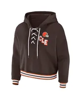 Women's Wear by Erin Andrews Brown Cleveland Browns Lace-Up Pullover Hoodie