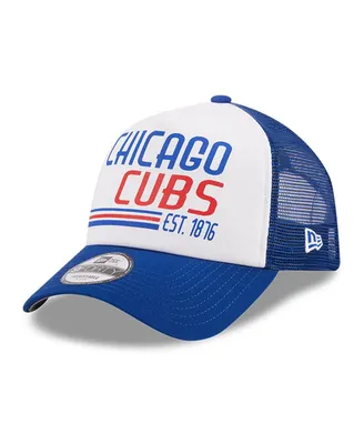Men's New Era White, Royal Chicago Cubs Stacked A-Frame Trucker 9FORTY Adjustable Hat