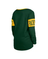 Women's New Era Green Green Bay Packers Lace-Up Notch Neck Long Sleeve T-shirt