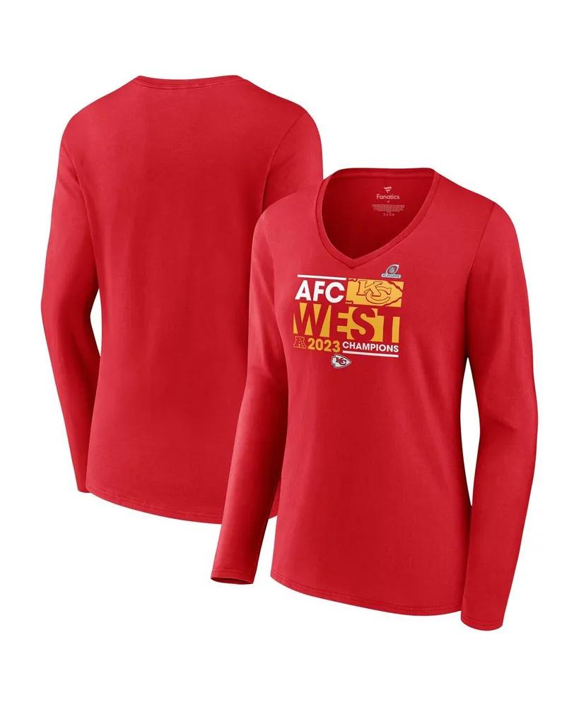 Women's Fanatics Red Kansas City Chiefs 2023 Afc West Division Champions Conquer Long Sleeve V-Neck T-shirt