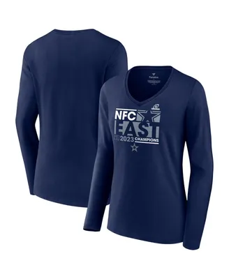 Women's Fanatics Navy Dallas Cowboys 2023 Nfc East Division Champions Conquer Long Sleeve V-Neck T-shirt