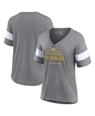 Women's Fanatics Heather Gray Michigan Wolverines College Football Playoff 2023 National Champions Outstanding Achievement Retro Tri-Blend V-Neck T