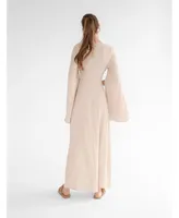 Nana'S Women's Summer maxi gown with front cut outs, V neck and long sleeves