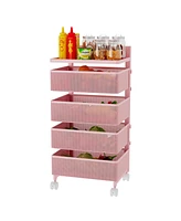 4 Tier Metal Utility Cart with Lockable Wheels, Rotating Shelf Household Organization Rack Corner