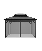 Mondawe 10 x 12 ft Hardtop Aluminum Outdoor Patio Gazebo with Included Netted Curtains Ventilated Double Roof, Black