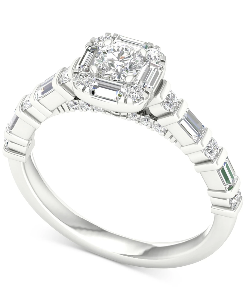 Diamond Round & Baguette Engagement Ring (7/8 ct. t.w.) in 14k White Gold