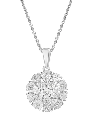 Diamond Flower Burst Cluster 18" Pendant Necklace (1/10 ct. t.w.) in Sterling Silver, Created for Macy's
