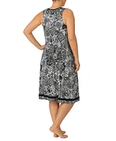 Ellen Tracy Plus Printed V-Neck Midi Nightgown