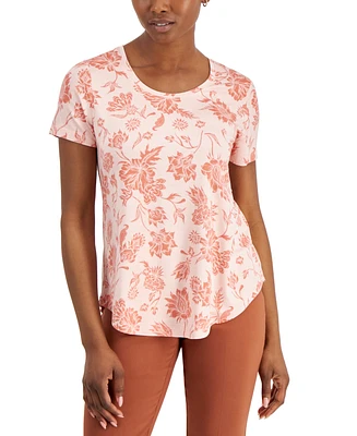 Jm Collection Petite Elena Etch Short-Sleeve Top, Created for Macy's