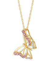 Lab-Grown Pink Sapphire (3/8 ct. t.w.) & Lab-Grown White Sapphire (1/20 ct. t.w.) Butterfly Pendant Necklace in 14k Gold-Plated Sterling Silver, 16" +