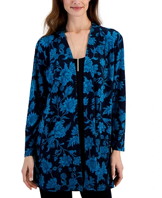 Jm Collection Women's Printed Open-Front Cardigan, Created for Macy's