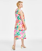 Charter Club Women's 100% Linen Floral-Print Woven Sleeveless Dress, Created for Macy's