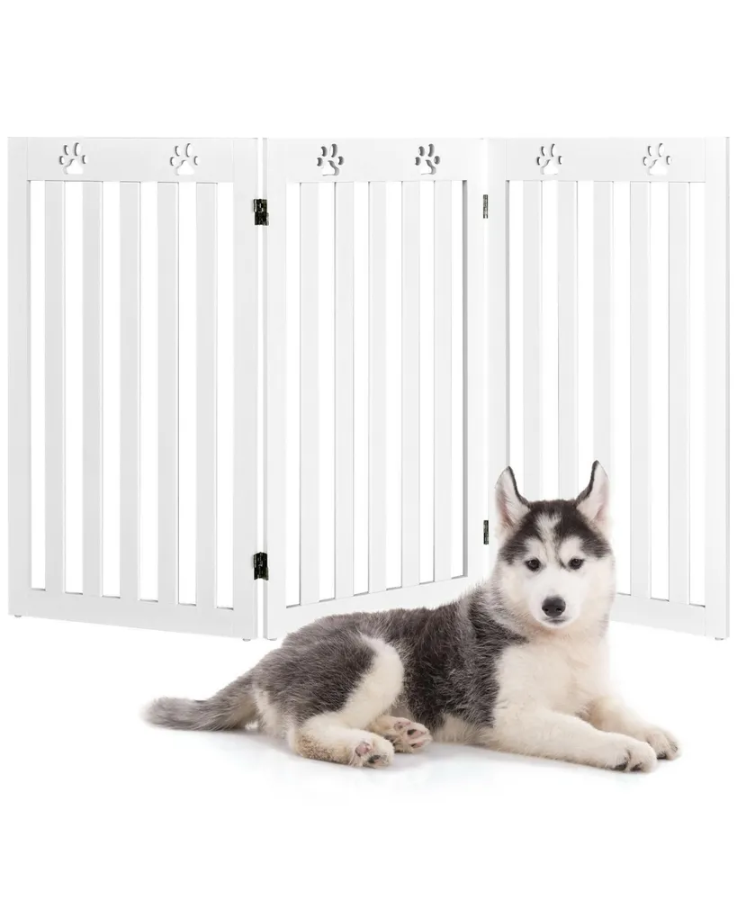 Sugift 36 Inch Folding Wooden Freestanding Pet Gate Dog Gate with 360° Flexible Hinge-White