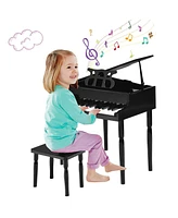 30-Key Wood Toy Kids Grand Piano with Bench & Music Rack