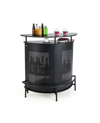 4-Tier Liquor Bar Table with 3 Glass Holders and Storage Shelves-Black